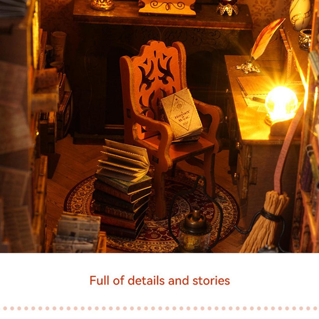 DIY Books Nook Kit Miniature House Unique Light up Bookstore Puzzle Building Wooden Library