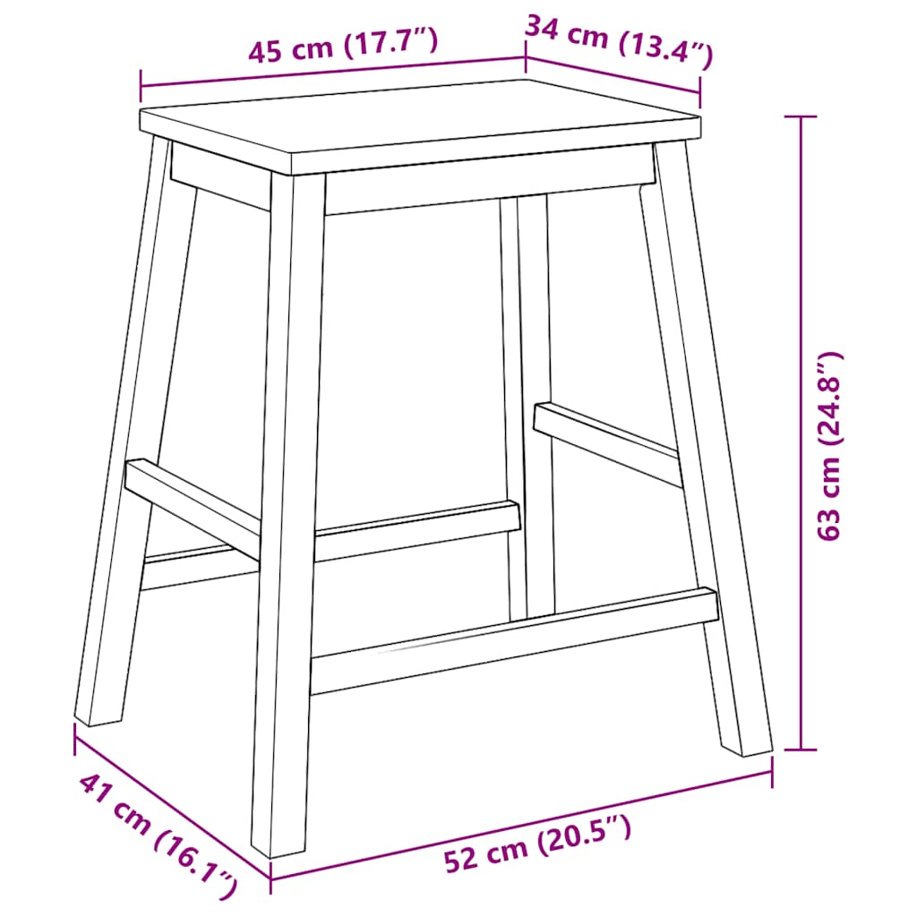 Bar Stools 2 Pcs White Solid Rubberwood