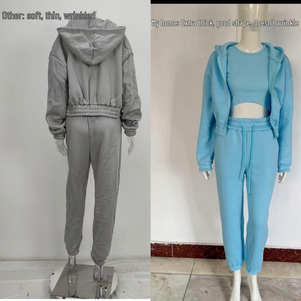 2025 Spring Women's Solid Color Hoodie & Casual Sport Pants 3-Piece Set