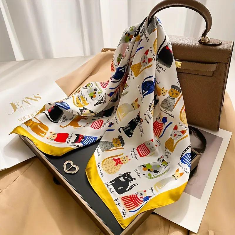 70cm Retro Printed Korean-Style High-End Imitation Silk Scarf for Women - Versatile Fashion Square Accessory