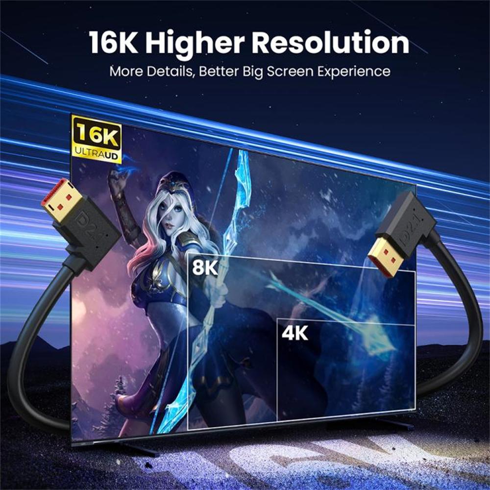 50cm Left Angled DP2.1 Male to Female Adapter Cord 54Gbps 16K 30Hz DisplayPort Extension Cable
