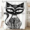 Black Cat Shower Curtain Artistic Black White Zentangle Bathroom Decor Unique Print Waterproof Shower Fabric