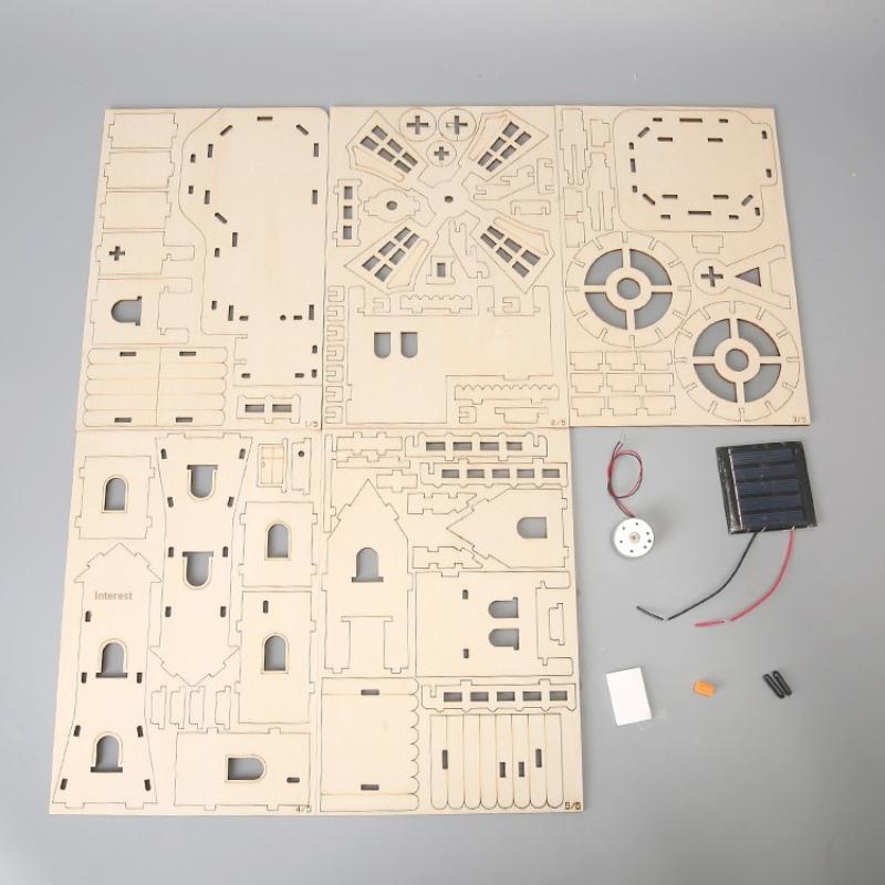 1 Set 3D Wooden Jigsaw Puzzles Educational Science Experiments Solar Windmill Houses Children'S Diy Handcrafted Assembly Models