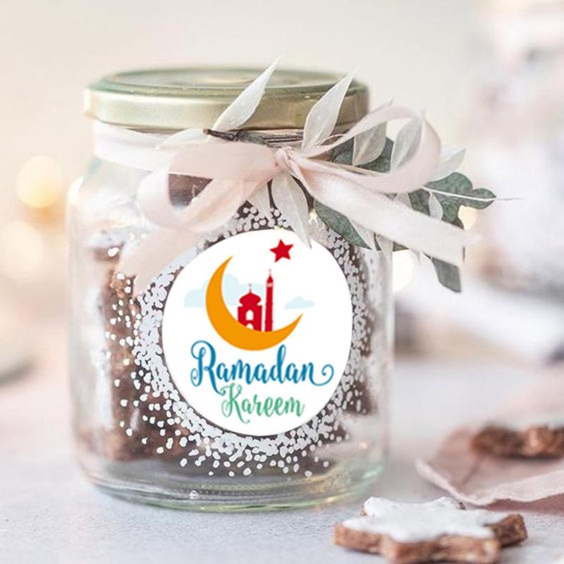 120 Pack Decorative Eid Mubarak Labels Ramadan Stickers Round for Art DIY Craft Journal Scrapbook Handbook Gift Package
