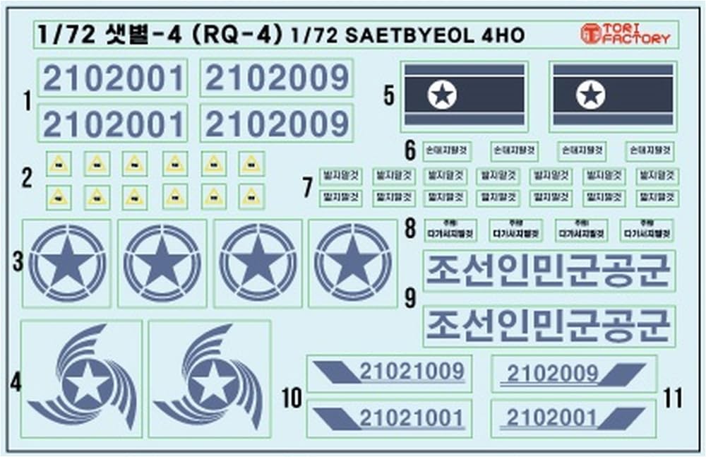 Tri Factory Modern North Korean Strategic Reconnaissance Drone Decal Set Platz Plastic Model Decals 1/72 Saetbyol-4 (for RQ-4) TF-B04B