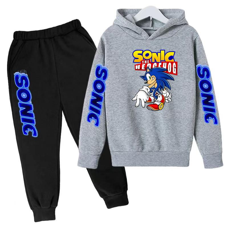 Children's Sportswear Set-Sony Cartoon Animation Printed Hooded Jacket+trousers Comfortable Fit Suitable Boys Girls Aged3to13