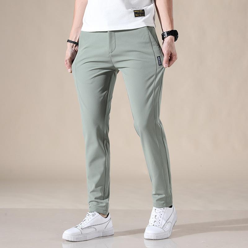 Ice-Silk Casual Trousers for Men Summer Lightweight Style Trendy Quick-Dry Breathable Relaxed Straight-Leg Athletic Long Trousers Versatile Pairing