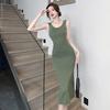 2026 Summer Korean Style Women's Sleeveless Backless Knit Slim Fit Long Dress
