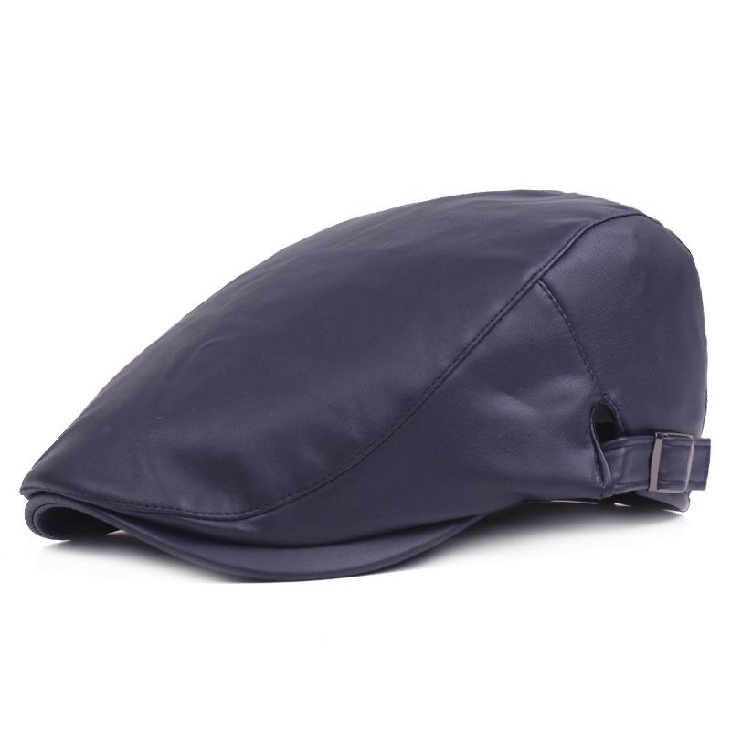 

Men Women Ivy Cap Newsboy Hat Adjustable Faux PU Leather Berets for Spring Summer Autumn Gatsby синий