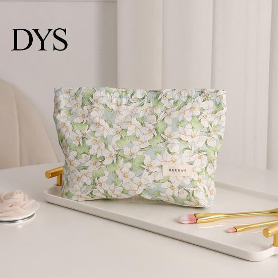 Compact Travel Case Floral Cotton Makeup Bag, Large Capacity Toiletry Bag with Multi Portable Beauty Storage Compartments, Cute Skincare Cosmetic