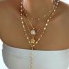 European Ocean Style Faux Pearl Clavicle Chain, Multi-layer Stackable Necklace with Starfish & Shell Pendants