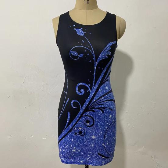 O-Gât fără mâneci talie strânsă rochie de femeie rochie de vară cu imprimare strălucitoare