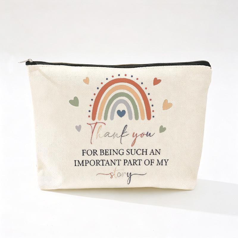 Teacher's Day Inspirational Slogan Makeup Bag - Portable Imitation Linen Zipper Pouch