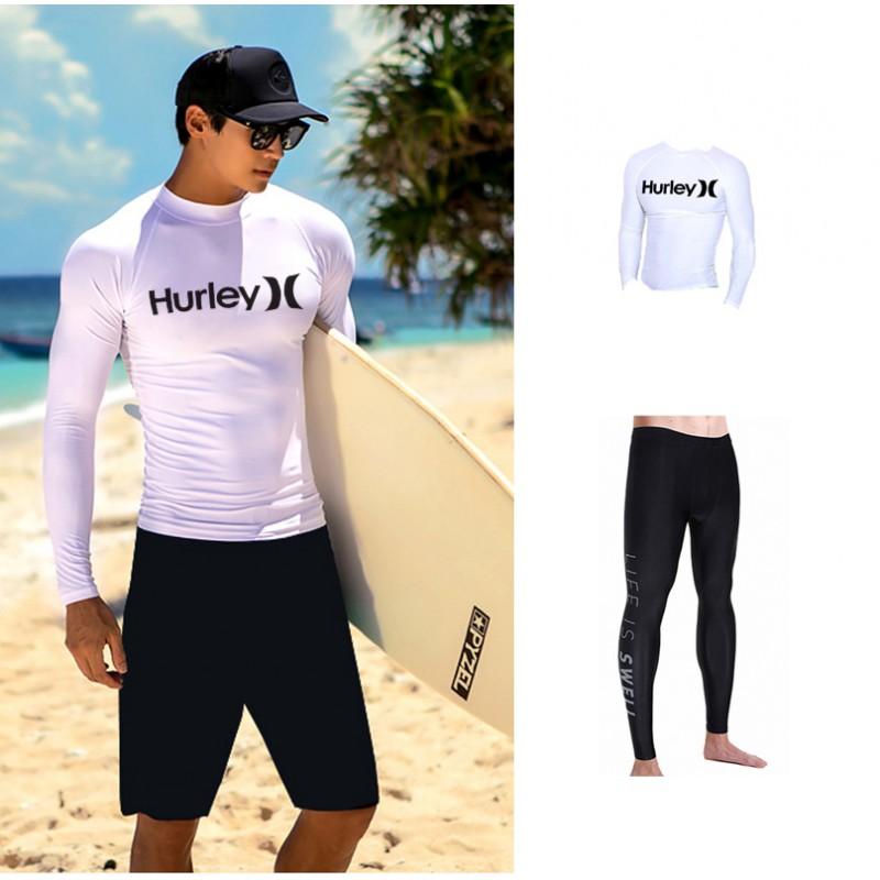 Mens Long Sleeve Rash Guard Top UV Protection Quick Dry Surfing Diving Swimsuit Water Sports