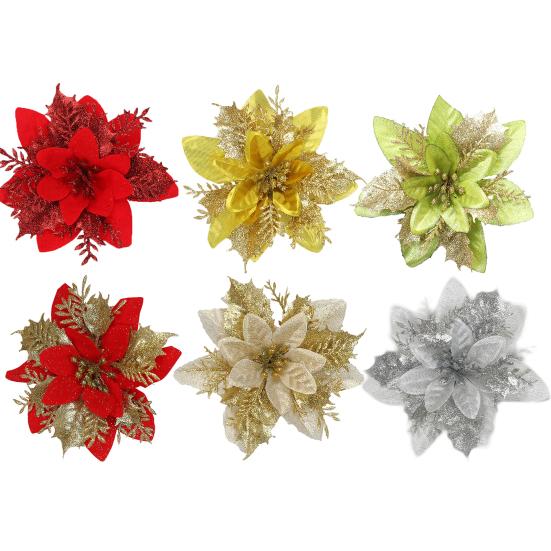 Zarte Weihnachts-Kunstblume, doppellagig, leuchtende Farben, Festival-Requisite