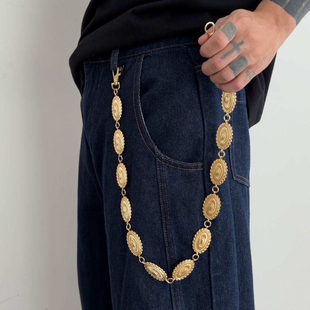 Gothic Round Disk Waist Chain Zinc Zinc Zinc Alloy Pants Chain Fashion Punk Belt Chain Jeans
