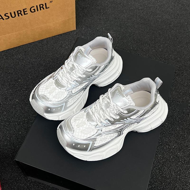 Silver Platform Dad Shoes Women's 2025 Summer New Small Man Height and Thinness Mesh Breathable Sports and Leisure Shoes