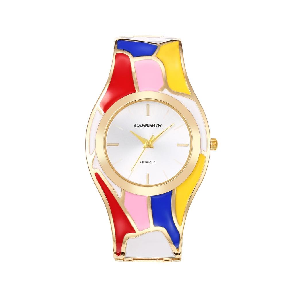 Women's Retro Style Random Oil Dripping Color Rainbow Quartz Bracelet Watch Elegant Ladies Women's Watch Clock