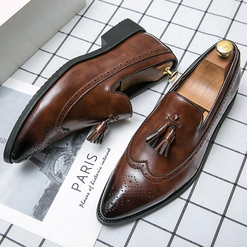 Quaste Formelle Lederschuhe Herren Klassisch Gesellschaftlich Lässig Business Brogues Herren Anzugschuhe Trend Hochzeit Party Leder Loafer Herren