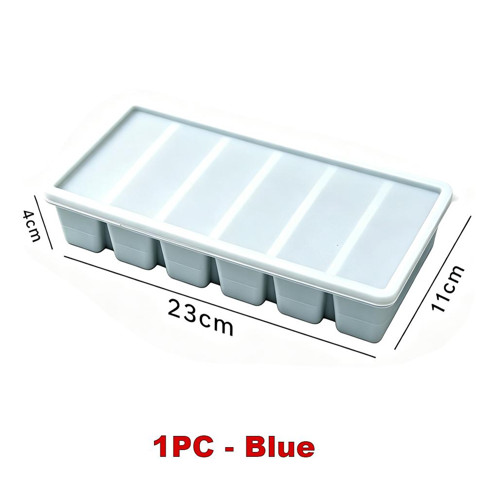 6 Grids Large Ice Cube Molds Silicone Freezer Tray with Lid Reusable Long Ice Stick Tray Easy Release Soup Freezer Mold Ice Cube 6