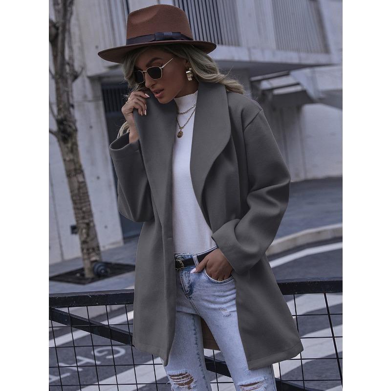 

Женские осенние и зимние пальто Модное длинное шерстяное пальто с лацканами для женщин 3XL серый