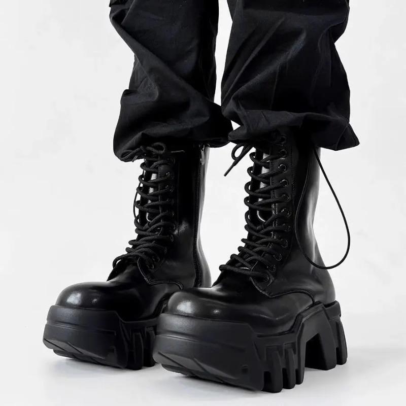 Fashion 2025 High Top Men's and Women's Platform Tank Long Tube Tide Big Head Inner Heightening Locomotive Bulldozer Boots