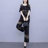 Plus Size Women's Fat Mother's Age-reducing Slimming Wide-leg Pants Casual Suit Summer Fashionable and Age-reducing Two-piece Set