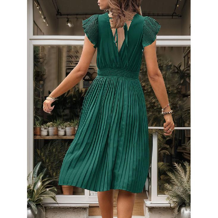 Spring And Summer New Sexy Elegant Versatile Daily Dating Dancing Solid Color Printed Short Sleeved Dress