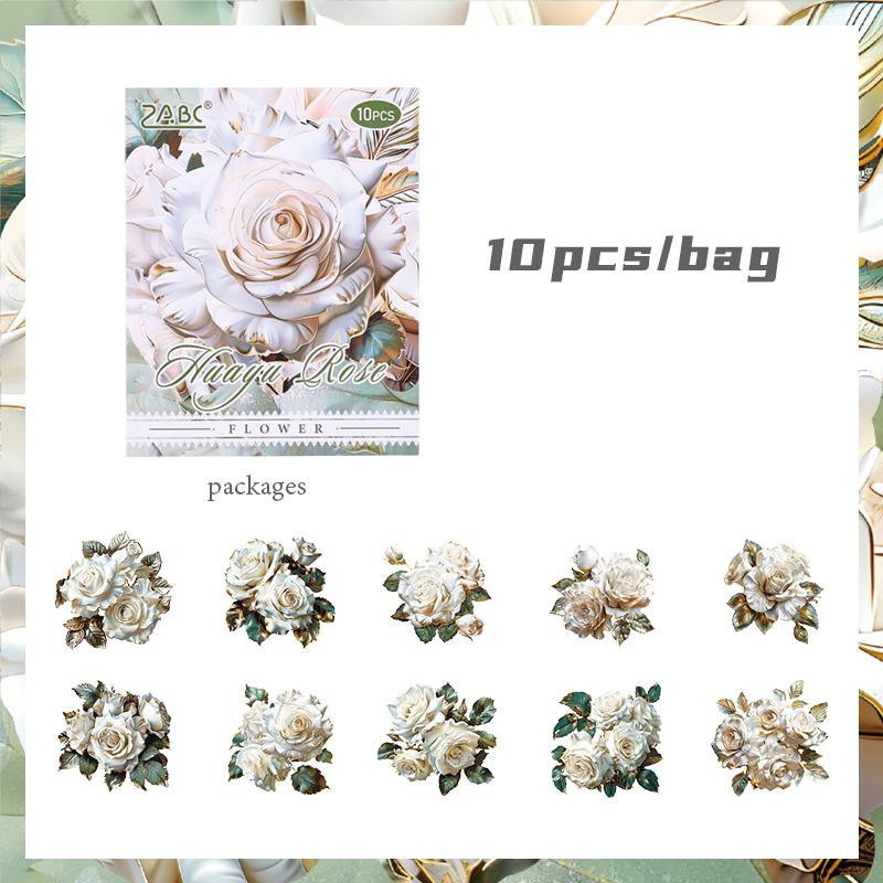 

Mr. Paper, 6 Styles, 10pcs/pack, Dreamy Simulation Flower Stickers,Scrapbook Collage, Photo Frame, Gift Card Decoration Stickers