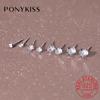 PONYKISS Real  Sterling Silver Round Zircon Stud Earrings For Women Classic Fine  Minimalist Ear Piercing Accessories