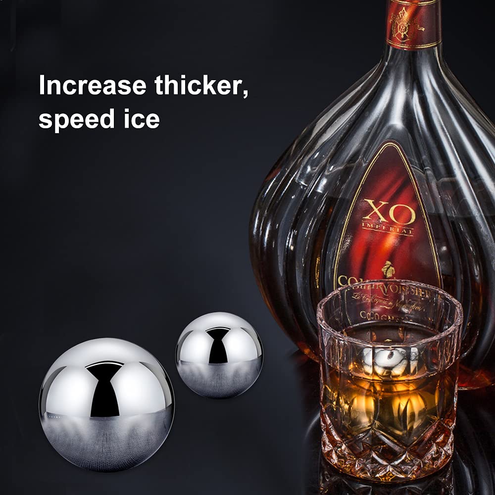 1/2 Pcs Round Whiskey Stones Ball Shape Reusable Stainless Steel Ice Cubes Golf Ball Whiskey Stones Ball Metal Ice Ball Gift Set 6