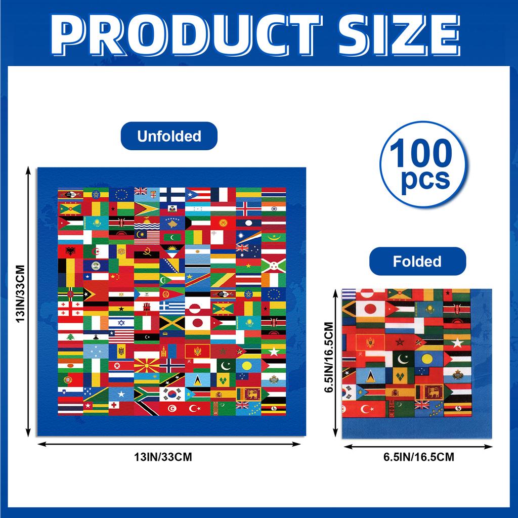 100Pcs International Flag Napkins Bulk World Flags Disposable Paper Tissues International Flag Themed Tableware Cocktail Napkins
