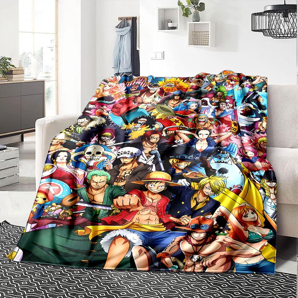 One Piece Characters Collage Flannel Blanket Super Soft Warm Cozy Blanket For Sofa Bed Office Travel Allseason Home Decor Gift
