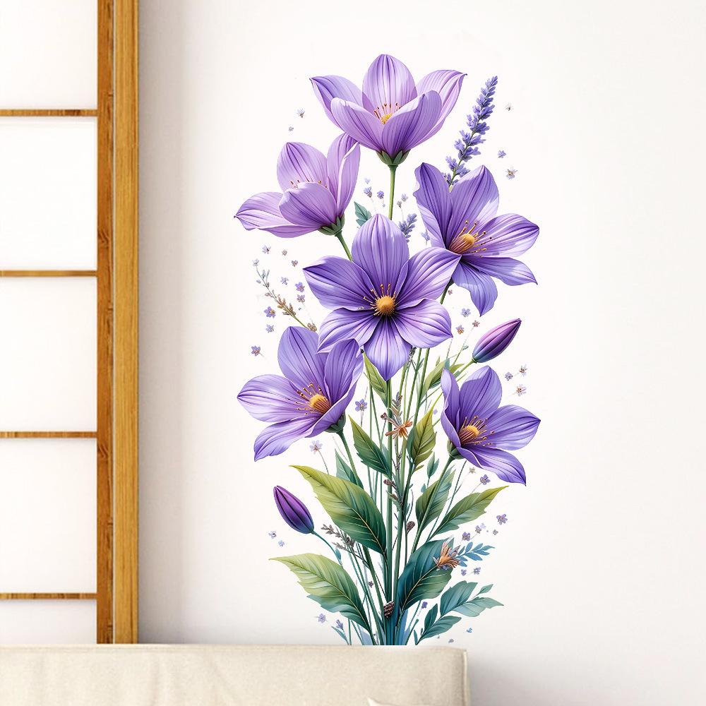 Self-adhesive Floral Wall Stickers Peony Bright Orange Flowers for Fridge Wall Home Decor