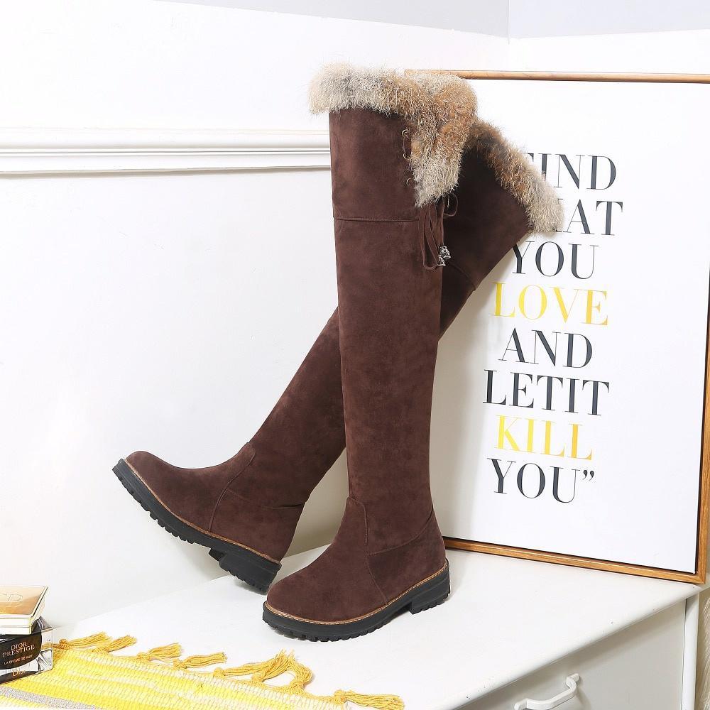 Warm Snow Boots Women Winter Shoes Suede Knee High Boots Ladies Fashion Low Heels Warm Fur Plush Long Boots Female