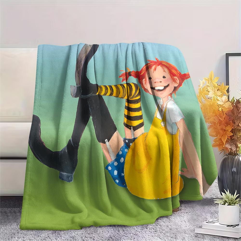 1PC Pippi Longstocking Print Flannel Blanket, High Quality All Seasons, Home Decor, Warmth and Comfort, Perfect for Christmas Gifts