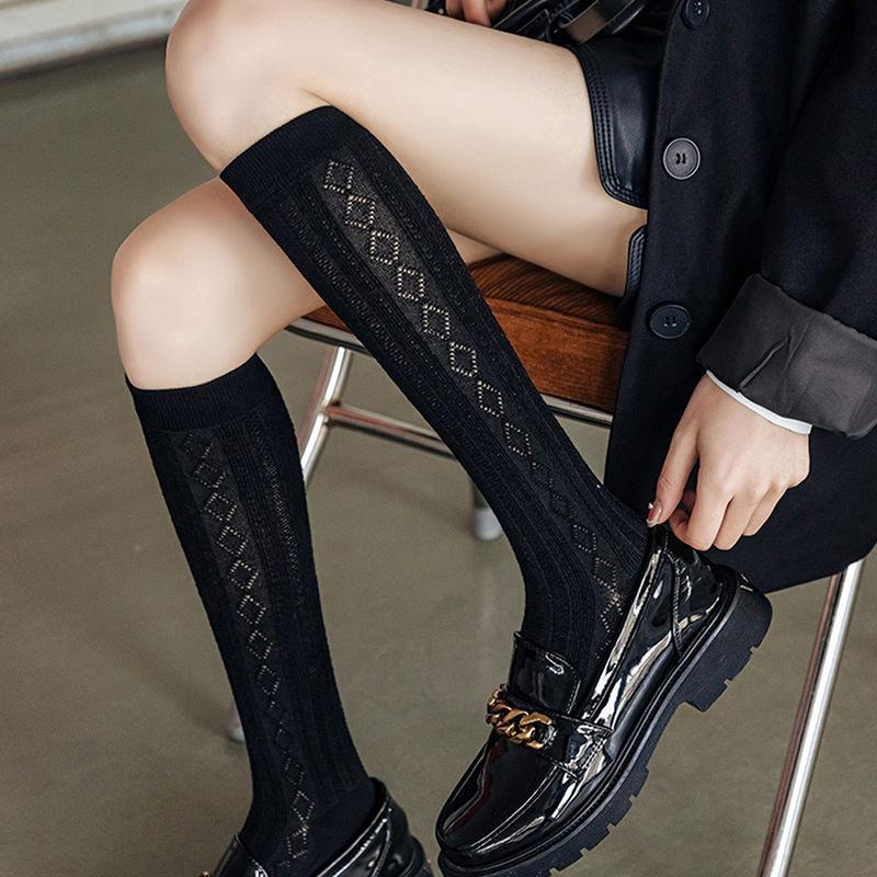 Japan Style High School Student Stockings Long Socks Solid Black White Summer Thin Woman Socks Jk Costumes Girls Knee High Socks