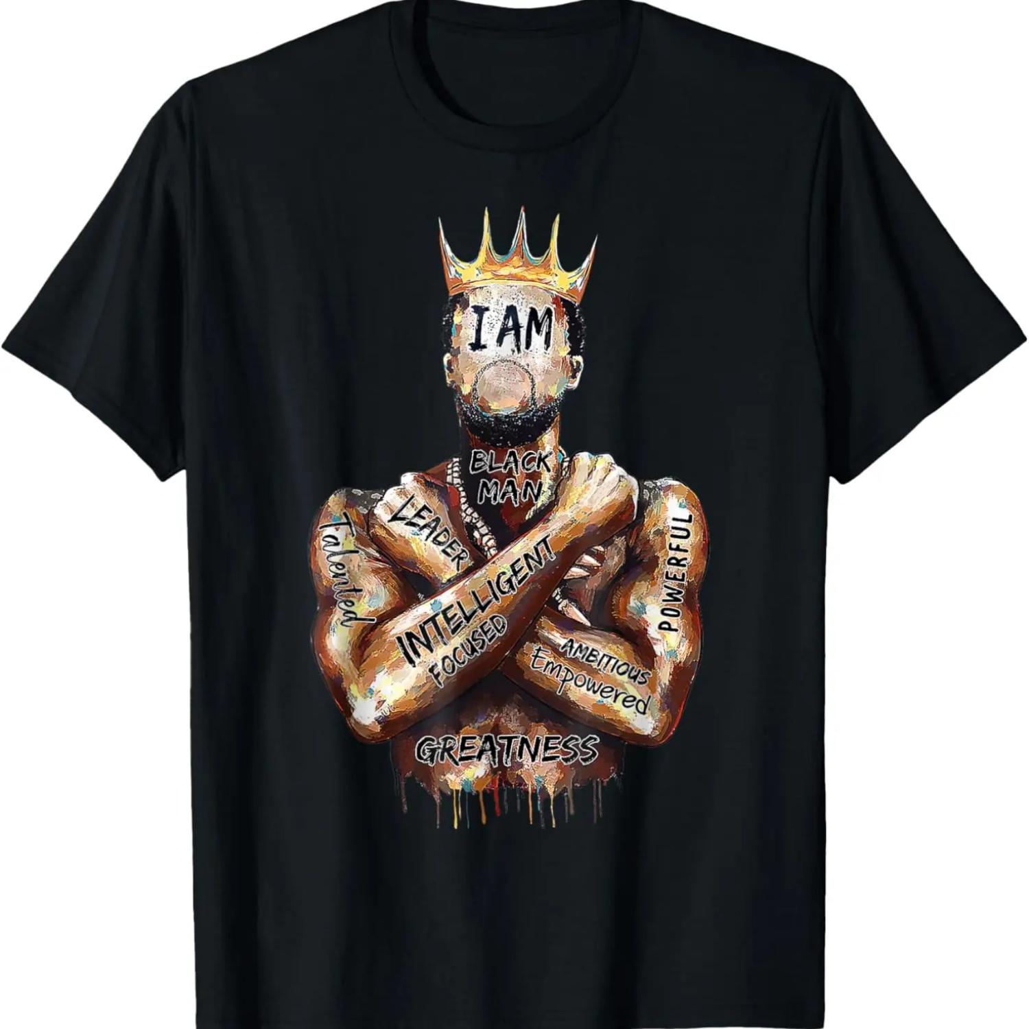I Am Black Man King Powerful Dad Afro Melanin Black History T-Shirt S