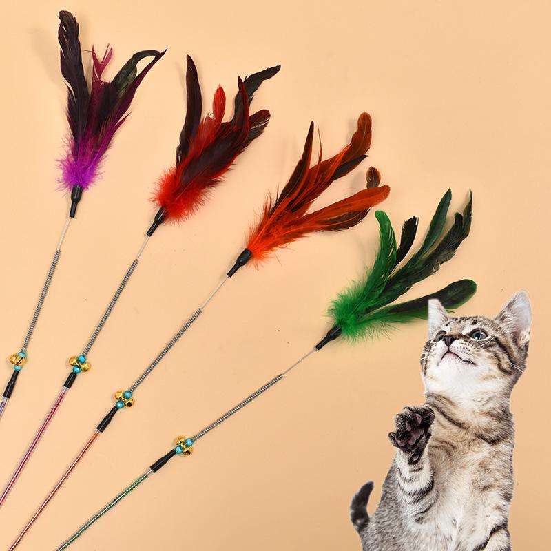 Plastic Feather Spring Teaser Stick with Bell - Bendable Cat Self-Entertainment Toy