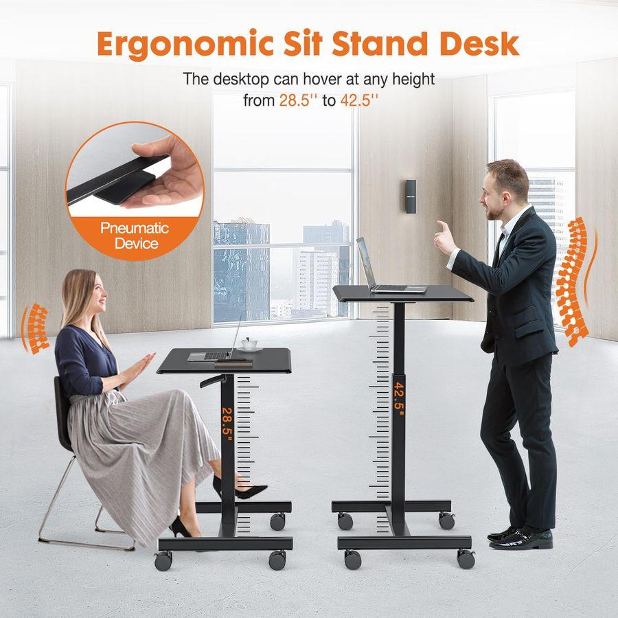 Small Mobile Rolling Standing Desk - Overbed Table, Teacher Podium with Wheels, Adjustable Work Table, Rolling Desk Laptop