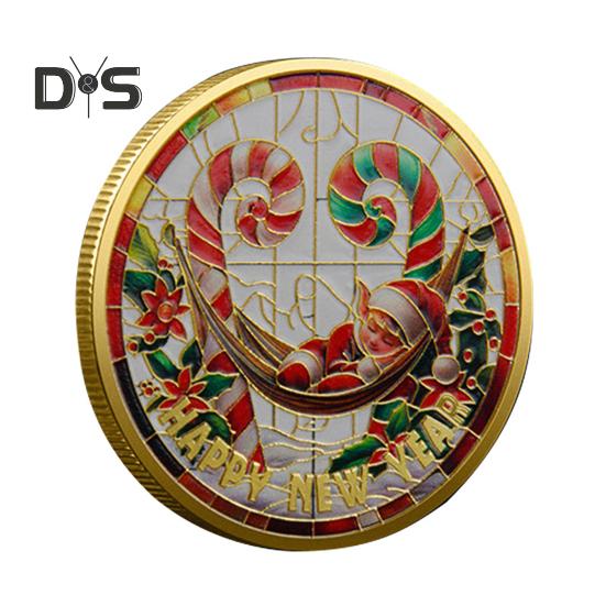 Vánoční Mikulášské mince Oboustranné slitinové Sběratelské mince Barevný vzor Slavnostní suvenýrové mince do štědrovečerních krabiček Novoroční dárek