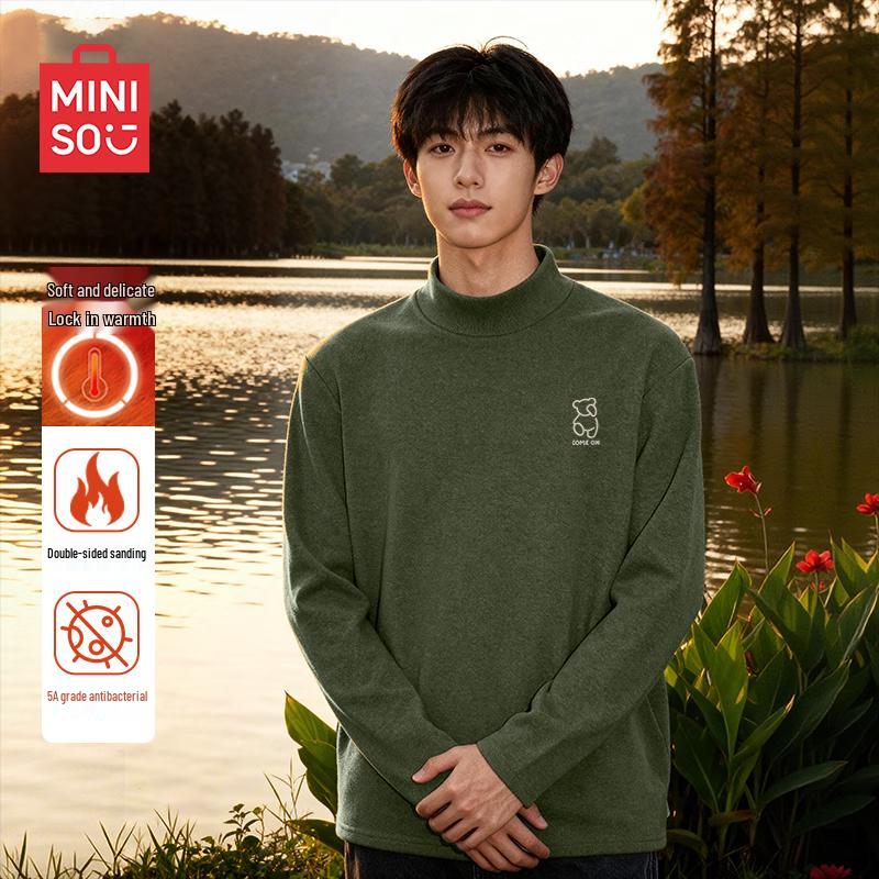 MINISO Men's Fleece-Lined Thermal Long-Sleeve T-Shirt