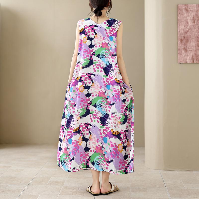 DIMANAF New 2026 Women Plus Size Summer Lady Long Dress Loose Oversize Maxi Floral Print Beach Sundress Clothing Vest Sleeveless