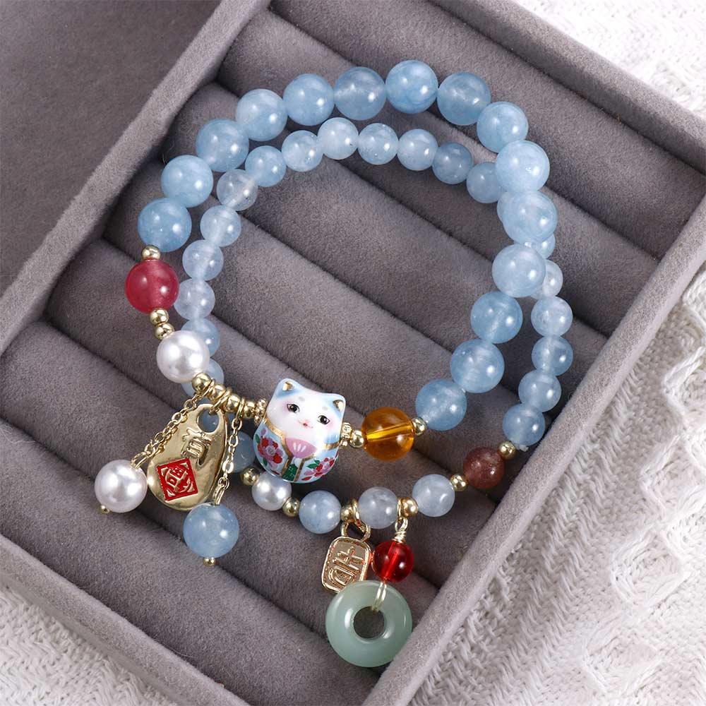 Bangles Blue Crystal Korean Style Bracelets Bead Bracelets Stone Bracelets Female Hand Chain