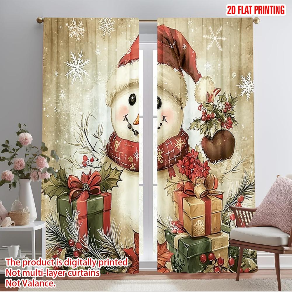 

2 шт., 2D печать на плоскости Светофильтрующие шторы Праздничный снеговик Рождественские подарки Универсальная ткань (без удилища) Украшения 52.50×116.00 CM 2pcs