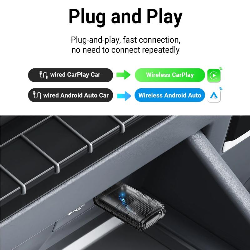 2-in-1 Mini Wireless CarPlay Adapter and Android Auto Wireless Adapter, Seamless Connection, Plug and Play