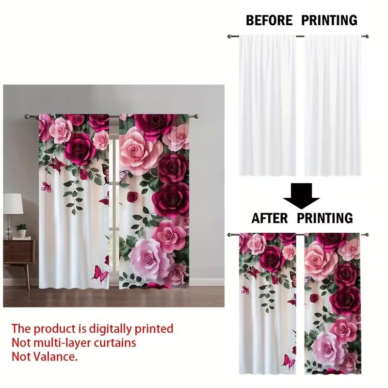 2 Pcs Rose Print Curtains,suitable for Bedroom,living Room Kitchen Decoration,home Decoration,window Decoration