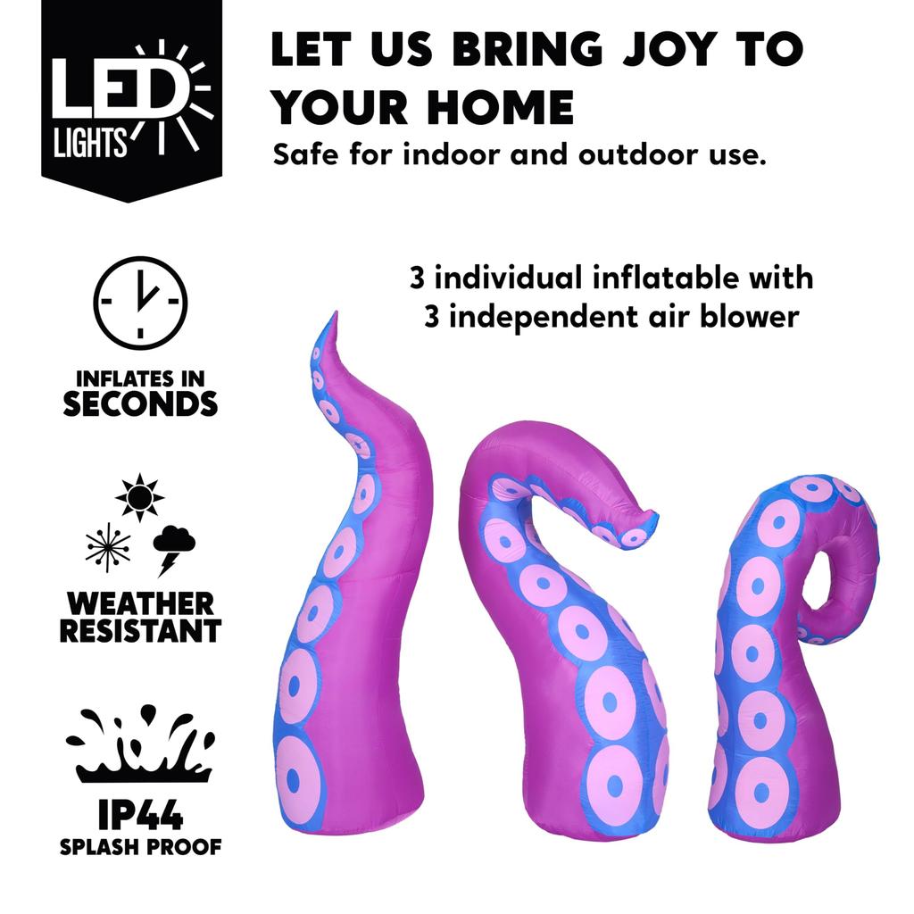 Joyfy 3 Pcs Halloween Inflatable Outdoor Giant Octopus Tentacle Broke Out from Window Blow Up Inflatable for Window Decoration