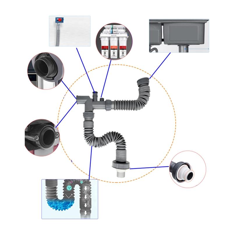 Flexibles Spülbeckenablaufrohr mit Adapter Ausziehbares Rohr-Ablaufrohr für Spülbeckenablauf & Müllentsorgung