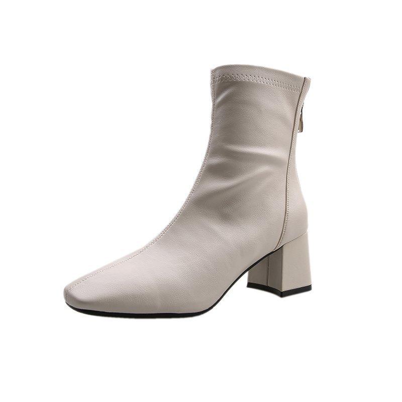Short boots for women with British style 2026 autumn and winter new style square toe and back zipper short boots for women